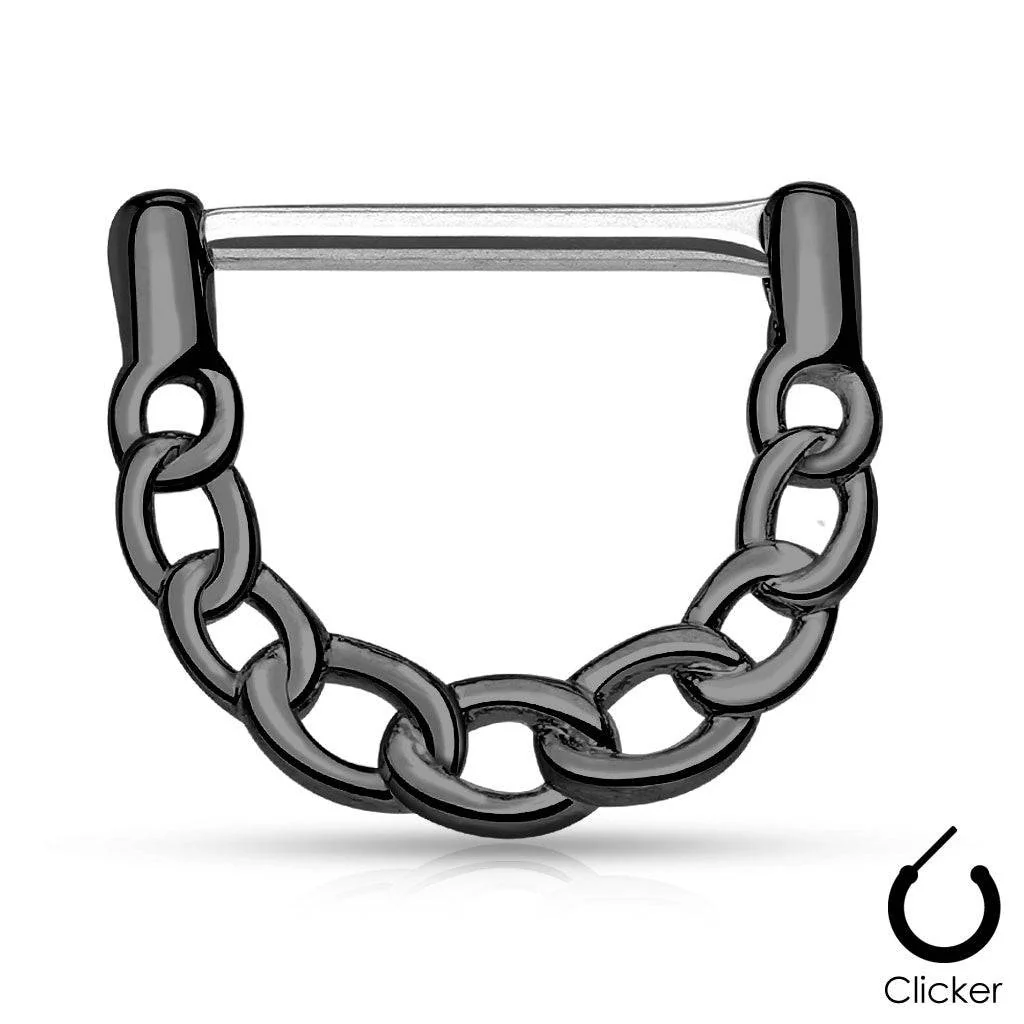 14ga 316L Surgical Steel Chain Linked Nipple Ring Clicker - Image 3