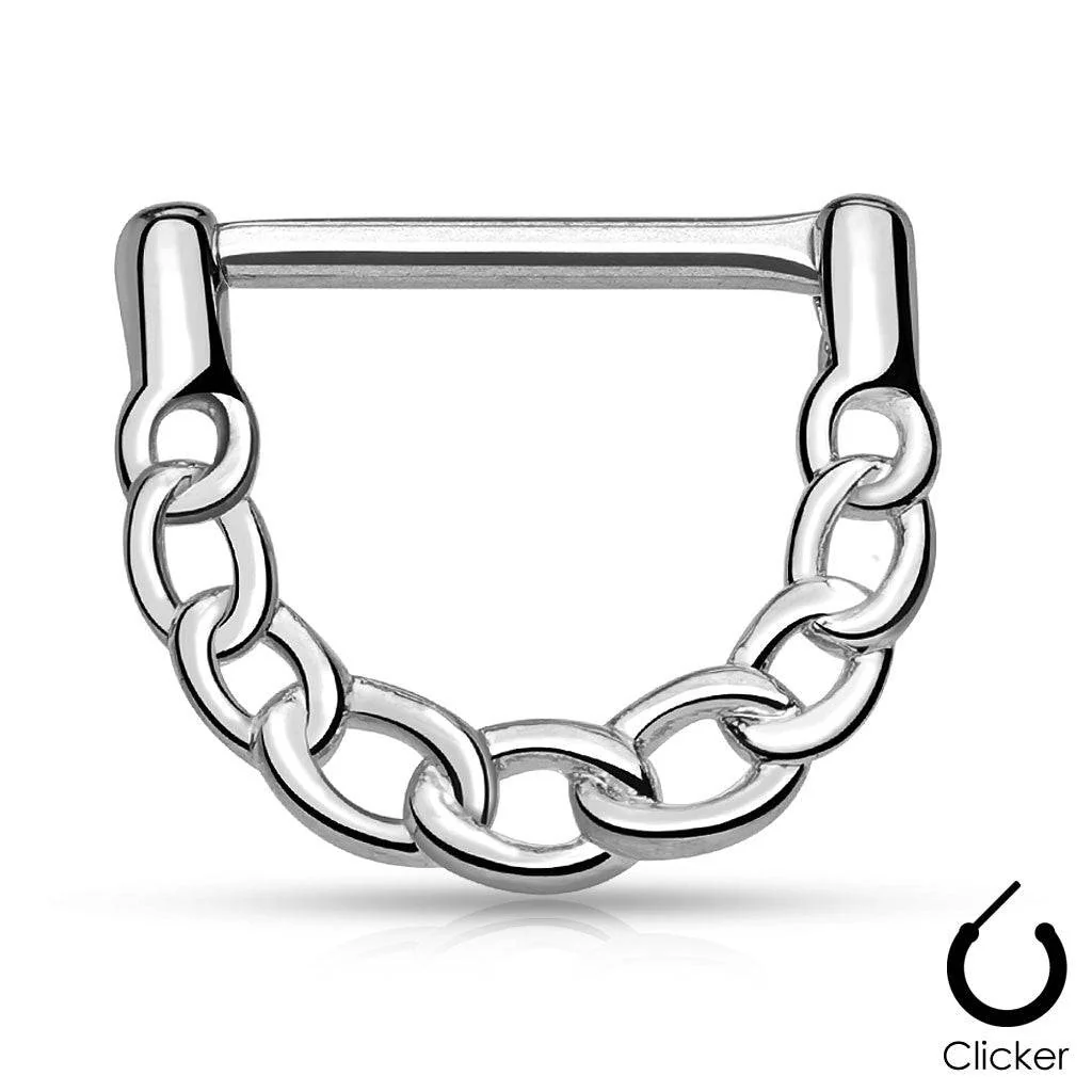 14ga 316L Surgical Steel Chain Linked Nipple Ring Clicker - Image 4