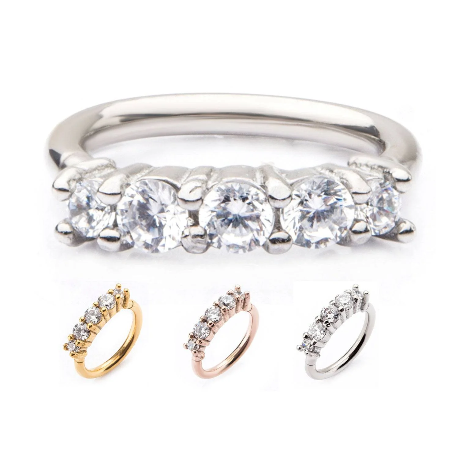 316L Surgical Steel 5 Gem Hinged CBR Cartilage Tragus Hoop - Image 3