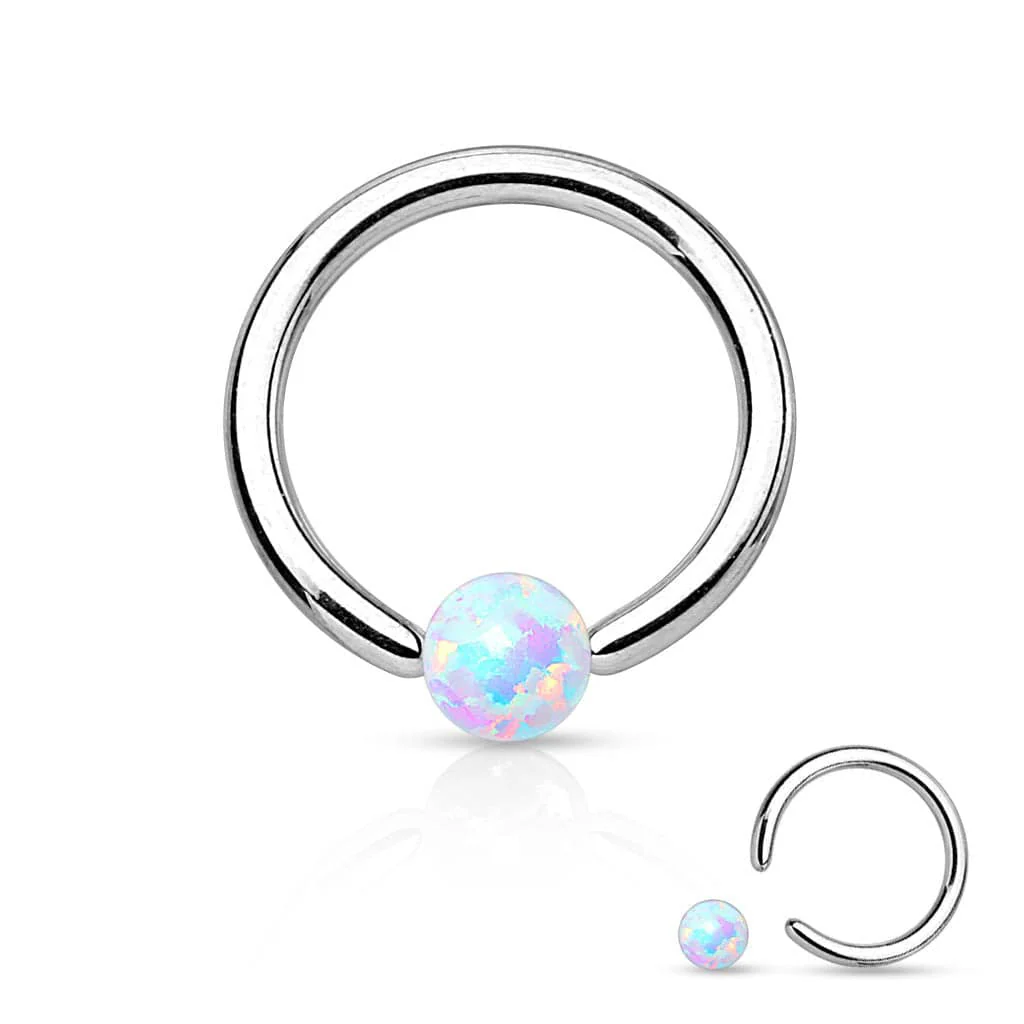 316L Surgical Steel Captive Bead Ring with Opal Ball - Image 3