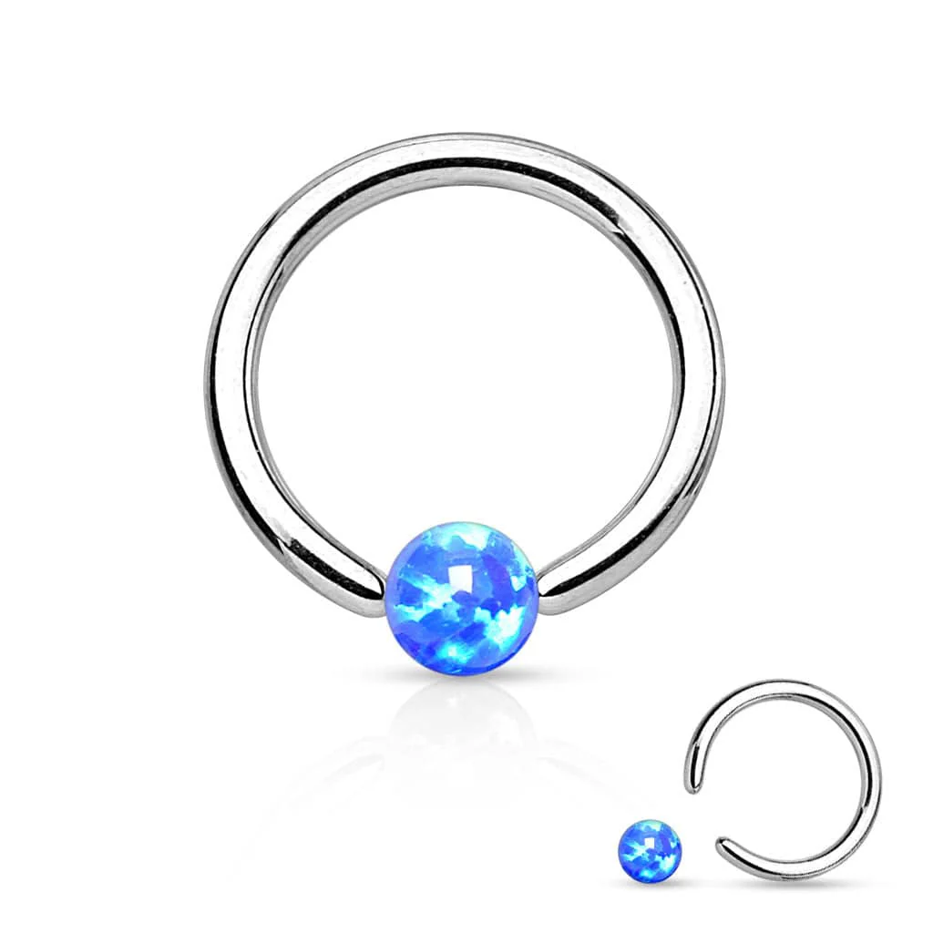 316L Surgical Steel Captive Bead Ring with Opal Ball - Image 4