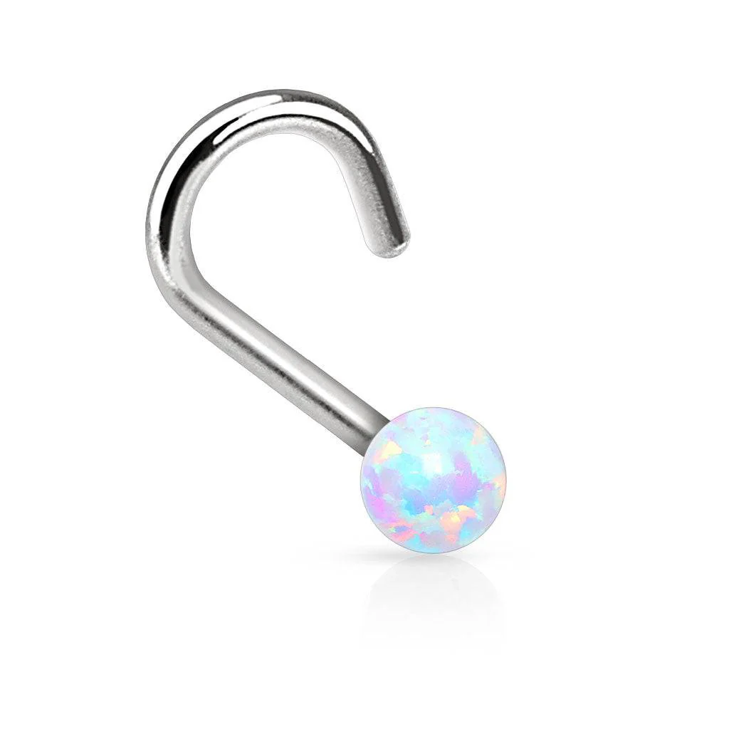 316L Surgical Steel Corkscrew Opal Ball Nose Screw Stud - Image 4