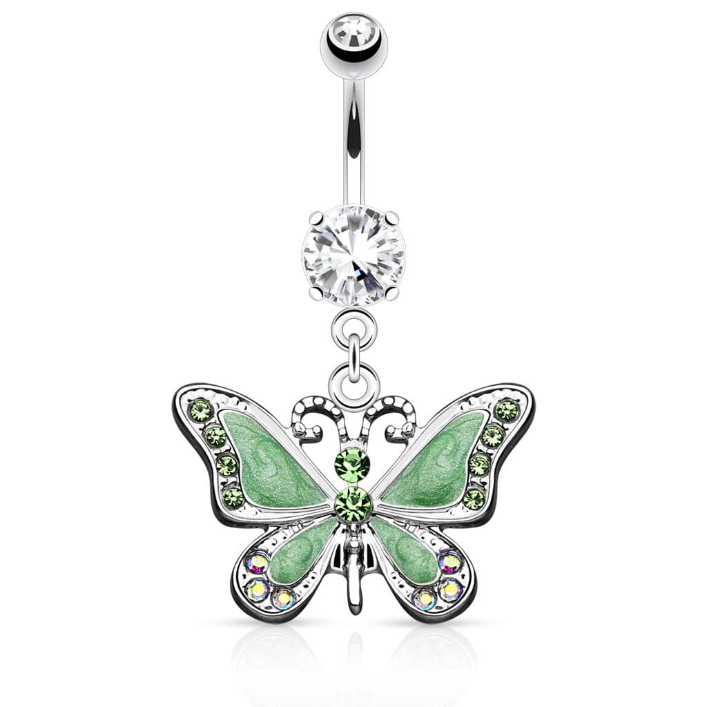 316L Surgical Steel Dangling Epoxy CZ Cute Butterfly Belly Button Navel Ring - Image 3