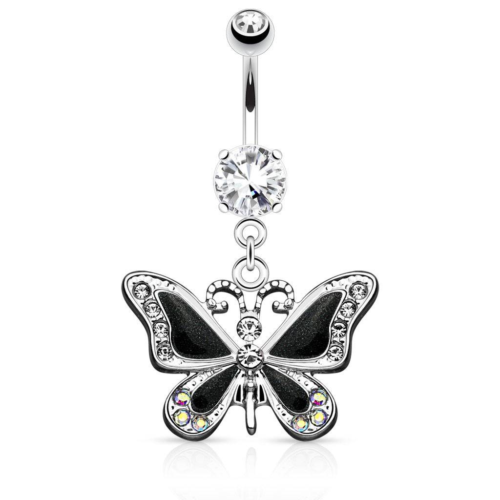 316L Surgical Steel Dangling Epoxy CZ Cute Butterfly Belly Button Navel Ring - Image 4