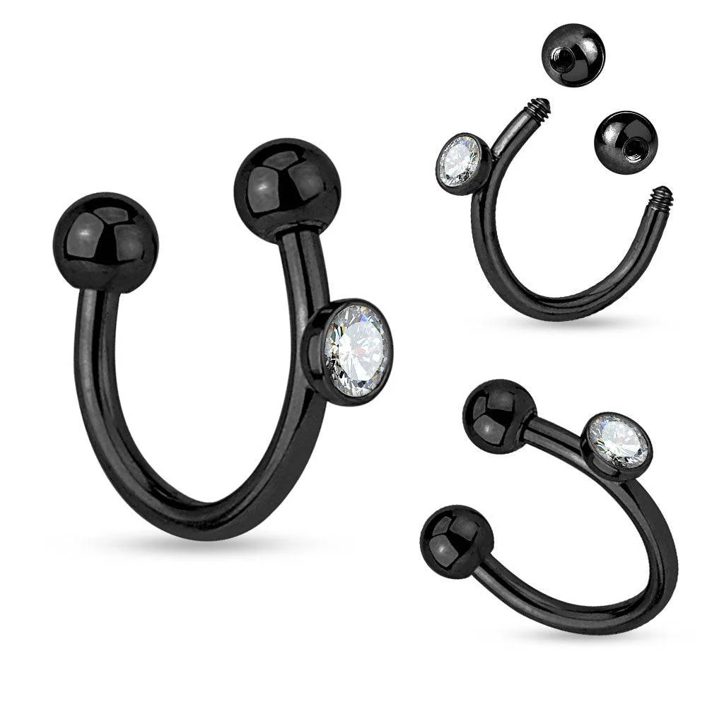 316L Surgical Steel High Polished Horseshoe with Single CZ Gem - Image 4