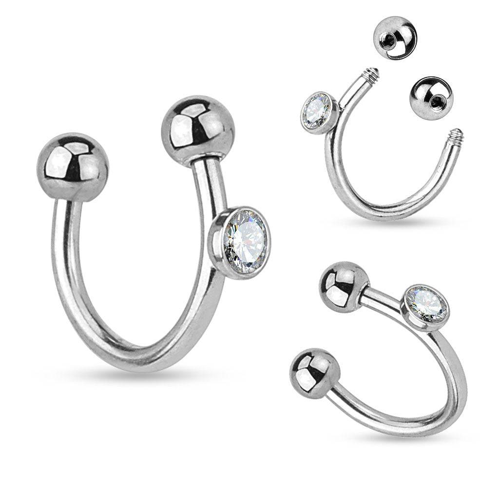 316L Surgical Steel High Polished Horseshoe with Single CZ Gem - Image 5