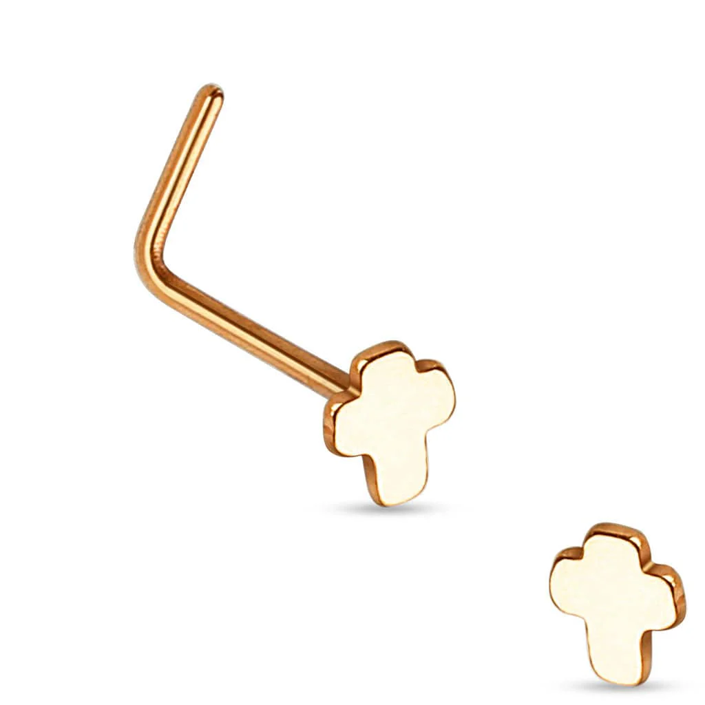 316L Surgical Steel Jesus Cross Crucifix L Shape Nose Ring Pin - Image 3