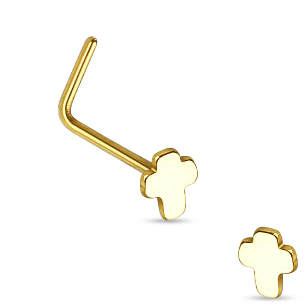 316L Surgical Steel Jesus Cross Crucifix L Shape Nose Ring Pin - Image 4