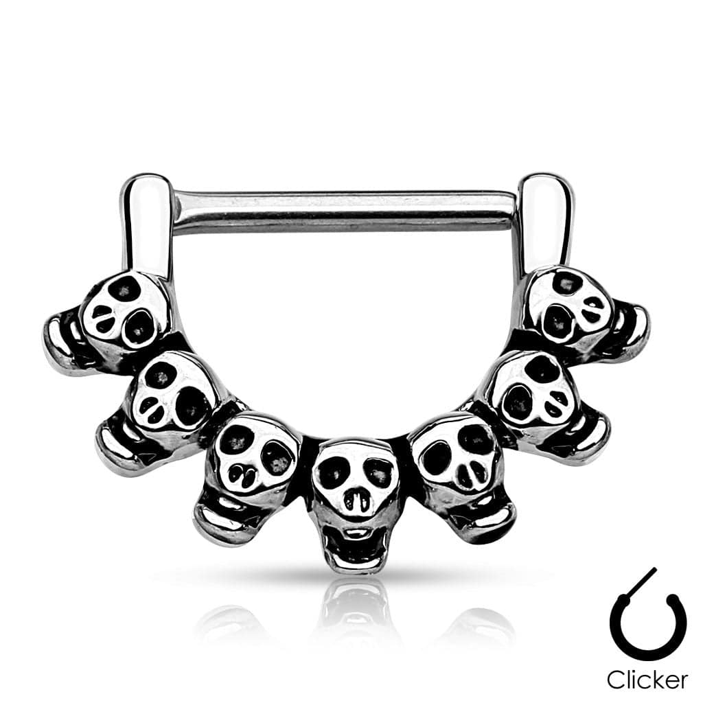 316L Surgical Steel Nipple Ring Clicker with 7 Consecutive Skull Design - Image 3