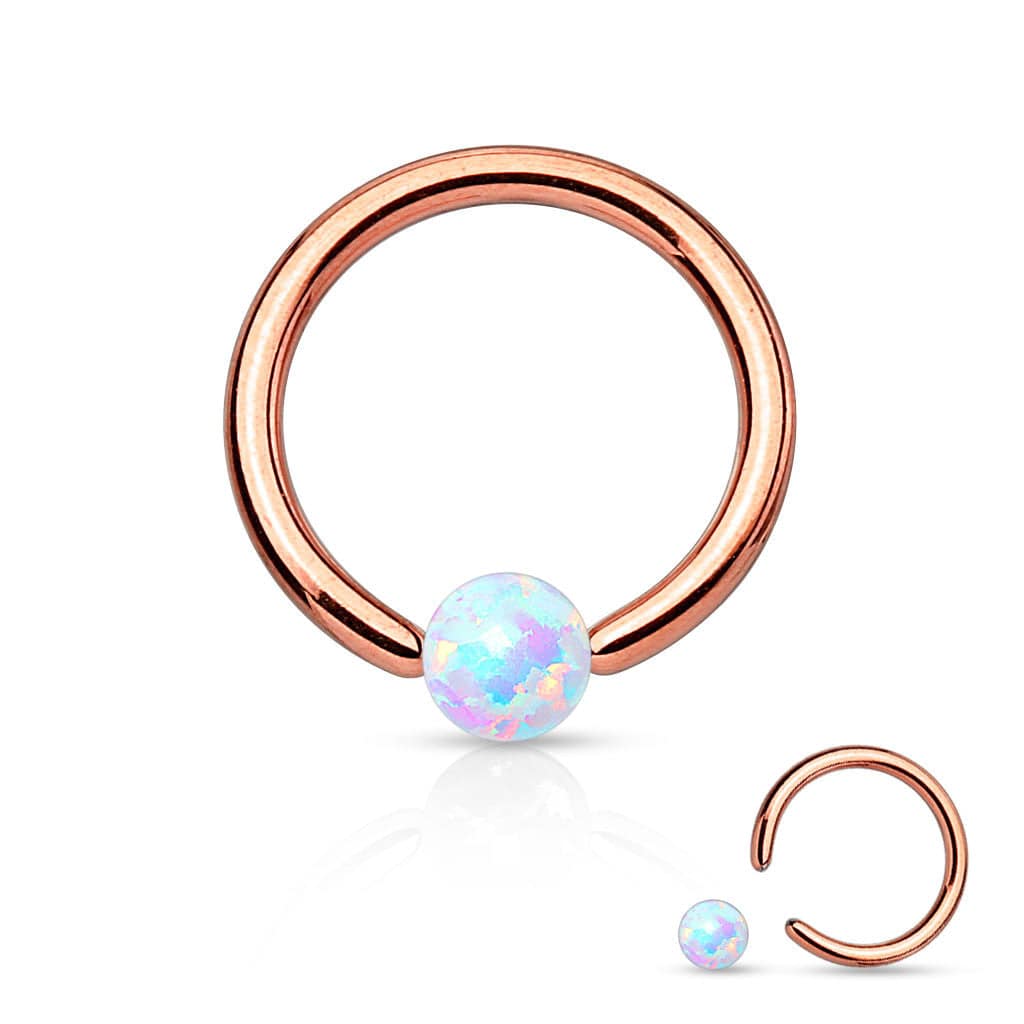 316L Surgical Steel PVD Plated Captive Bead Ring with White Opal Ball - Image 3