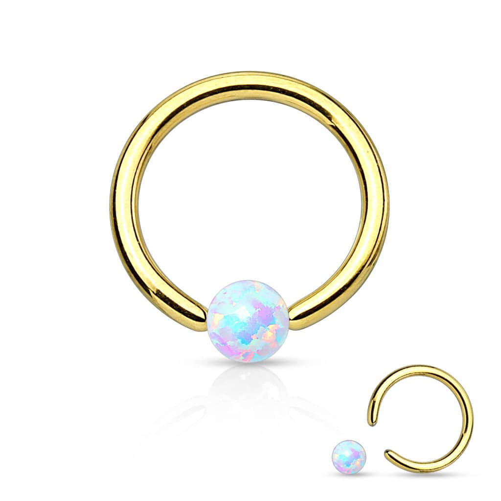 316L Surgical Steel PVD Plated Captive Bead Ring with White Opal Ball - Image 4