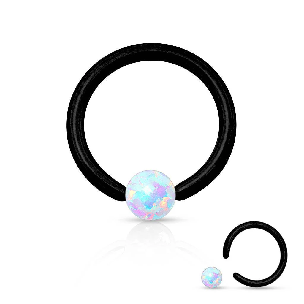 316L Surgical Steel PVD Plated Captive Bead Ring with White Opal Ball - Image 5