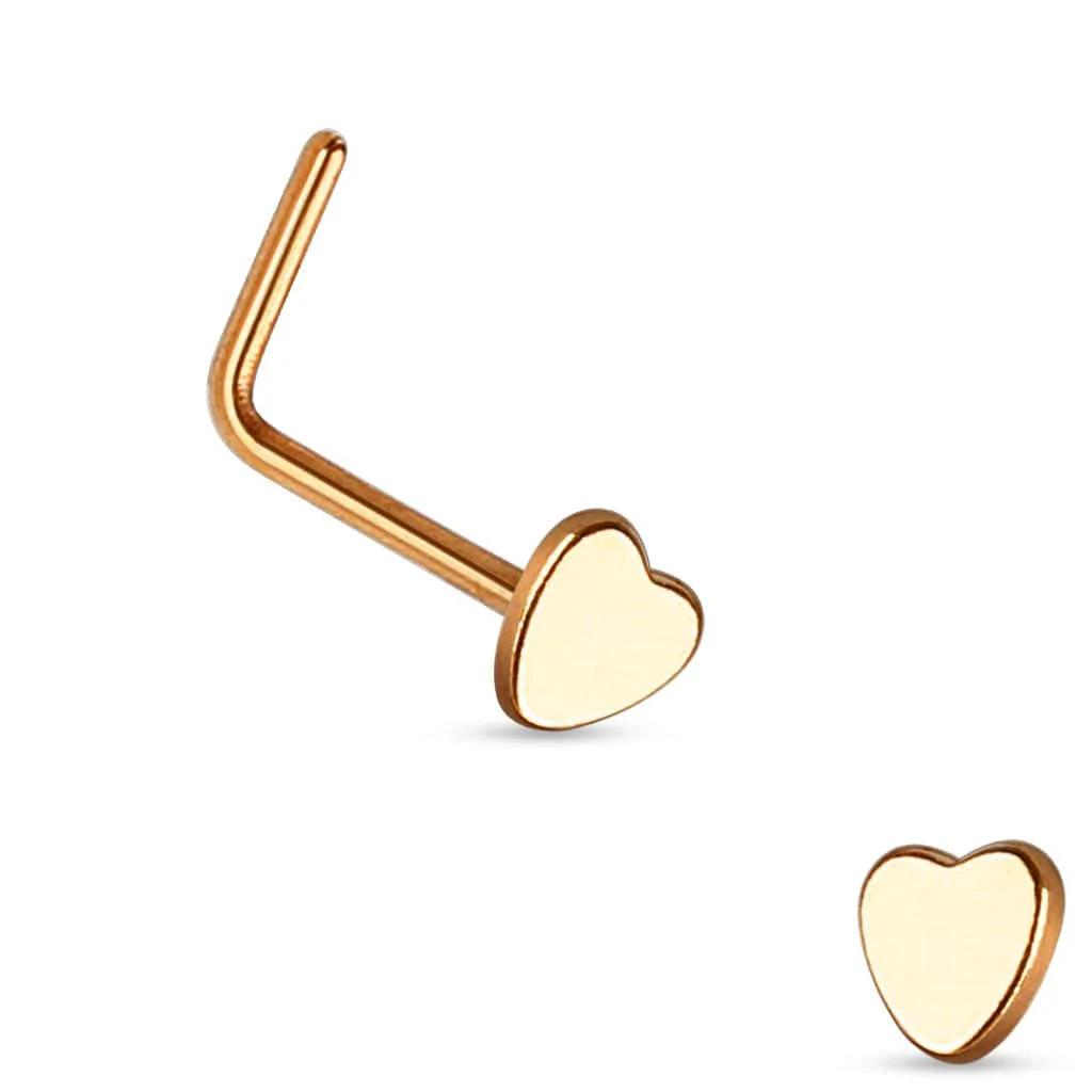 316L Surgical Steel Small Heart L Shape Nose Ring Pin - Image 4