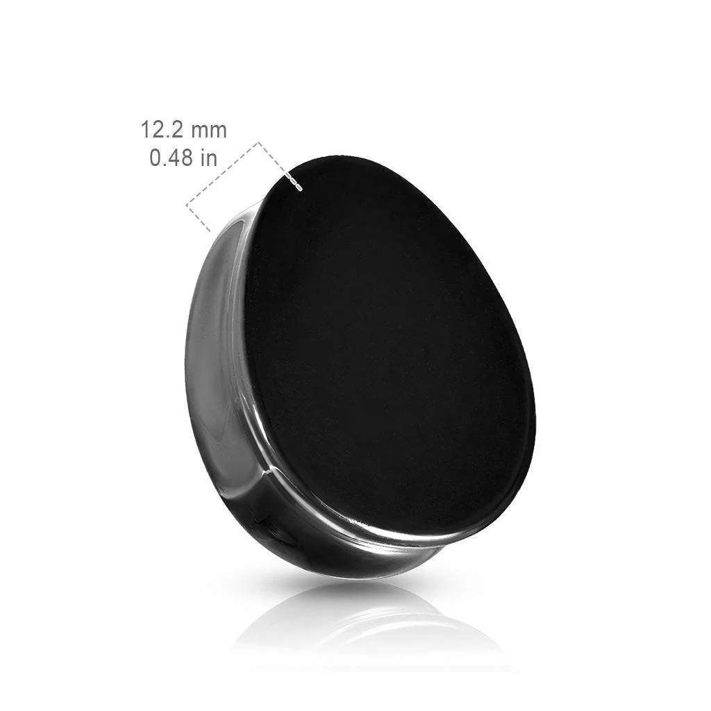 Double Flared Saddle Tear Drop Black Agate Stone Plugs - Image 3