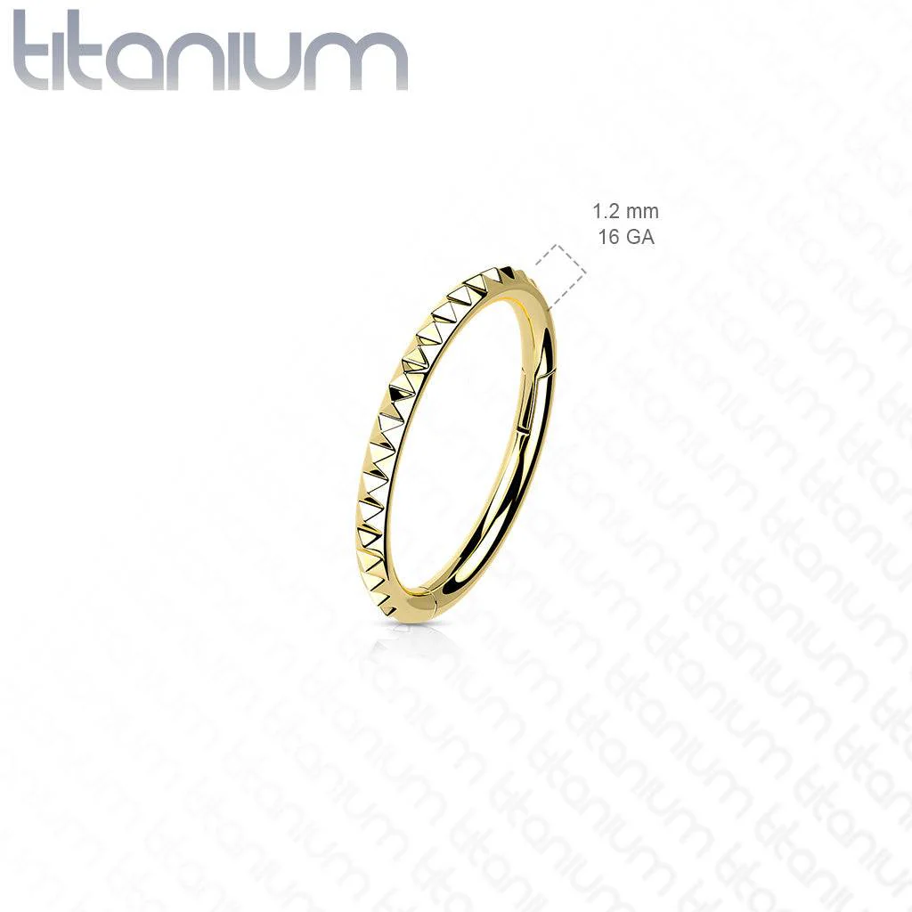 Implant Grade Titanium Gold PVD Ridged Hinged Hoop Clicker Ring - Image 3